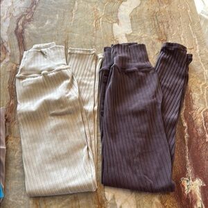 Ptula Ribbed Knit Pants Set in Cream and Brown